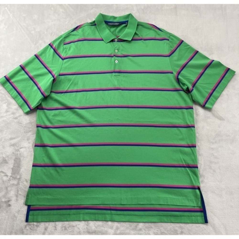 Polo Golf Ralph Lauren Polo Shirt Men XL Green Stripes Regular Hi-Low Slit Pima